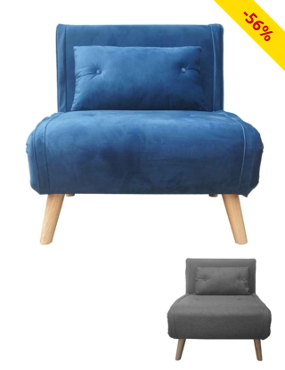 Schlaf-Sessel «Niko», L 76 x B 82 x H 84 cm, Samtbezug, blau