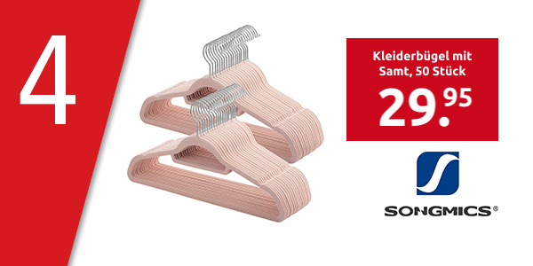 Songmics Kleiderbügel mit Samt, 50 Stück, hellrosa
