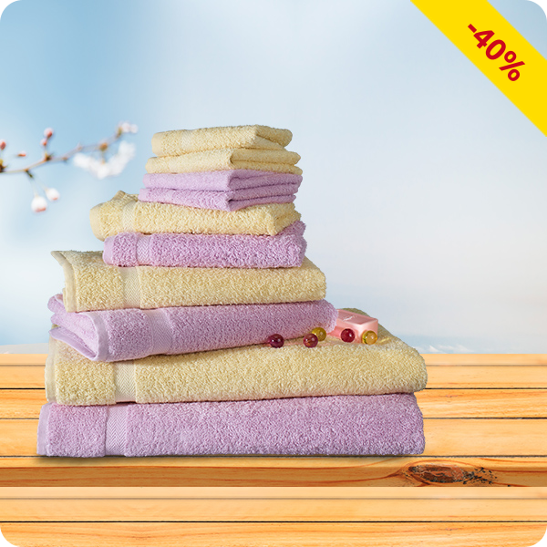 Frottee-Set, 10-teilig, lila/ecru