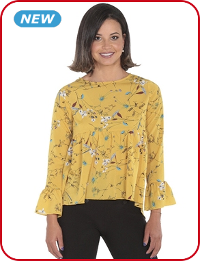 Volant-Bluse, gelb geblümt