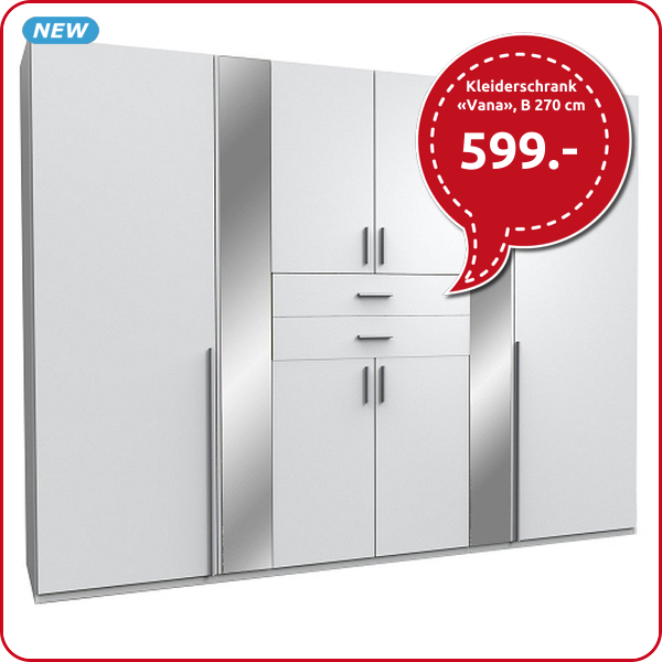 Kleiderschrank «Vana», B 270 cm, Dekor weiss