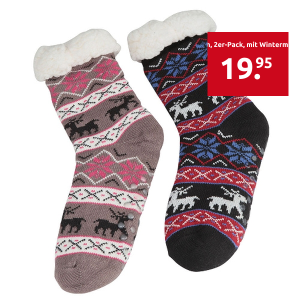 Socken, 2er-Pack, mit Wintermotiven, grau/blau