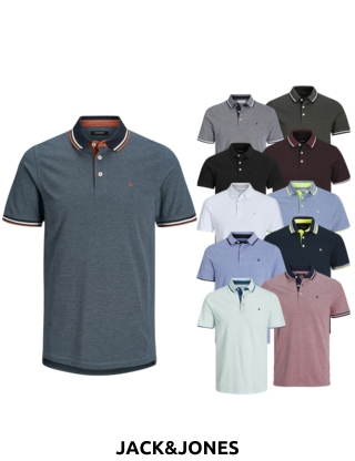 JACK&JONES Herrenpolo, jeansblau mit rotem Bund