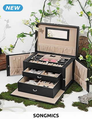 SONGMICS Schmuckkoffer, verschliessbar, B 26 x H 17 x T 17 cm