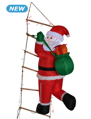 Weihnachtsmann «Leiter», LED, aufblasbar