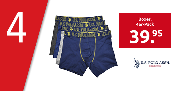 U.S. POLO ASSN. Boxer, 4er-Pack, grau + royalblau + grau meliert + marine
