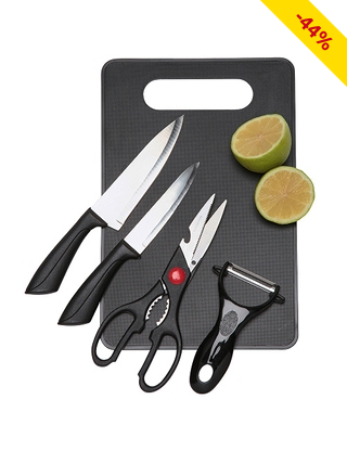 Schneidbrett & Utensilien, 5er-Set, schwarz