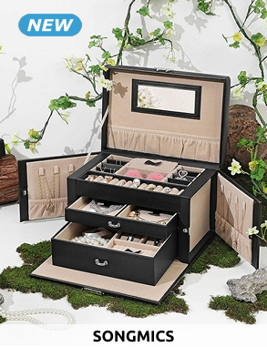 SONGMICS Schmuckkoffer, verschliessbar, B 26 x H 17 x T 17 cm