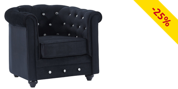 Sessel «Chesterfield», schwarz mit Strass