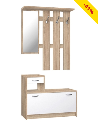 Eingangsmöbel «Henric», L 100 x B 25 x H 180 cm, Dekor eiche/weiss