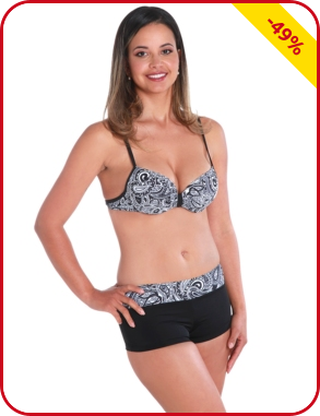 Push up-Bikini, schwarz/weiss bedruckt