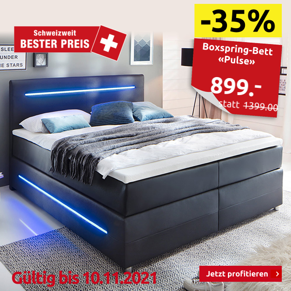 Boxspring-Bett «Pulse» ohne Bettkasten, weiche Matratze, 180 x 200 cm, schwarz