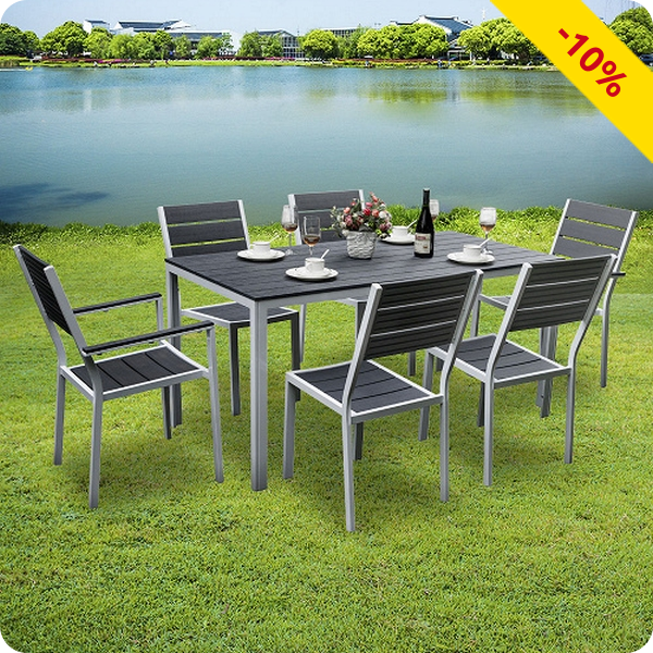 Gartenset «Cancun», 7-teilig, weiss/ grau