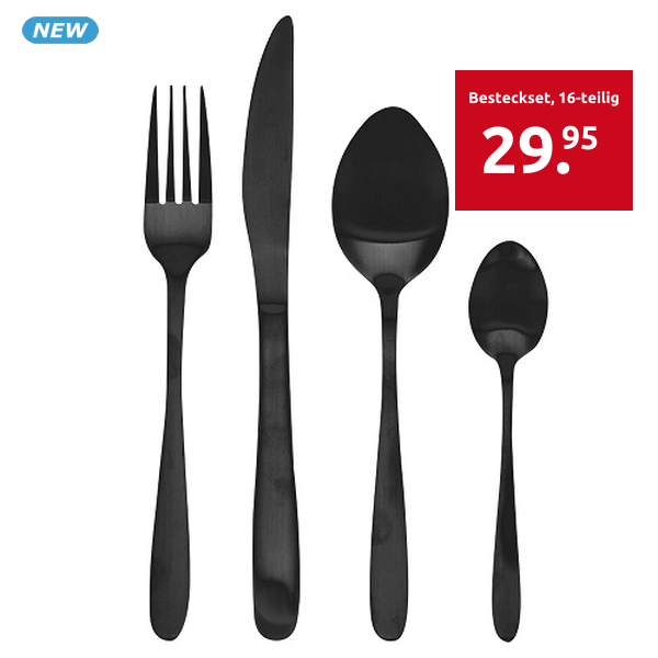 Besteckset, 16-teilig, 4 Personen, mattschwarz