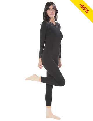 Thermal-Ensemble Hose und Top, mit Spitze, schwarz