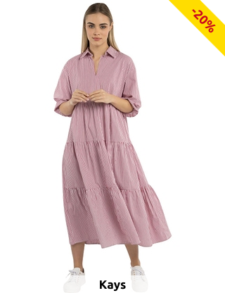 Gestreiftes langes Kleid, rosa/weiss