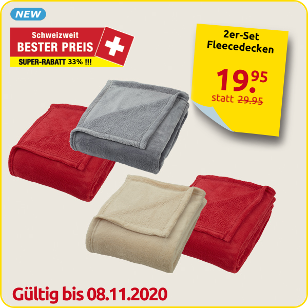 2er-Set Fleecedecken «Coral», 150 x 200 cm, rot + grau