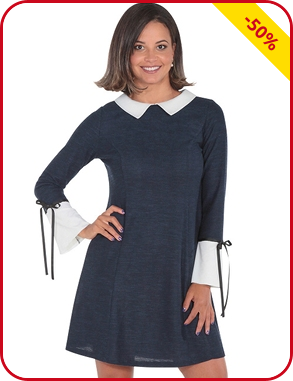Kleid mit uni Details, navy