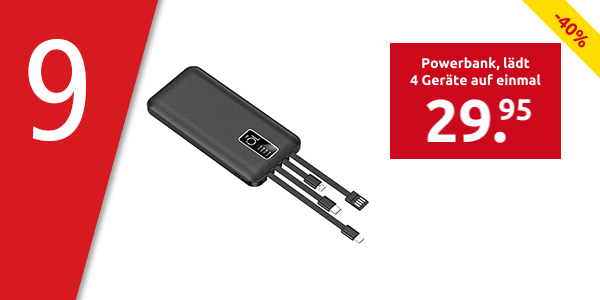 Powerbank, lädt 4 Geräte auf einmal, 10'000 mAh