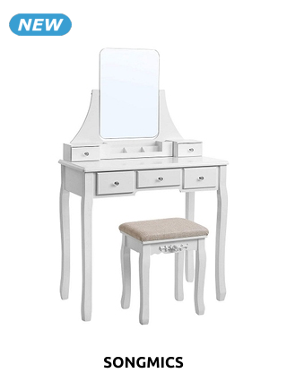 SONGMICS Schminktisch & Hocker «Modern», B 80 x H 137,5 x T 40 cm, weiss