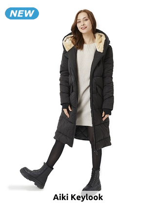 Lange Daunenjacke «Zoé» mit Kapuze, schwarz