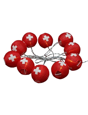 Solar-Girlande mit Schweizer Flagge, rot, L 180 cm