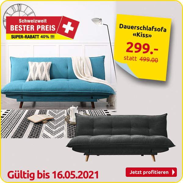 Dauerschlafsofa «Kiss», Stoffbezug anthrazit