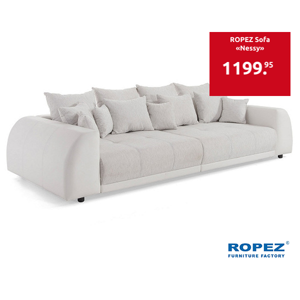 ROPEZ Sofa «Nessy», L 310 x H 80 x T 140 cm, weiss/grau