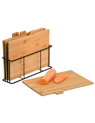 Schneidebrett-Set aus Bambus, 5-teilig, mit Halter
