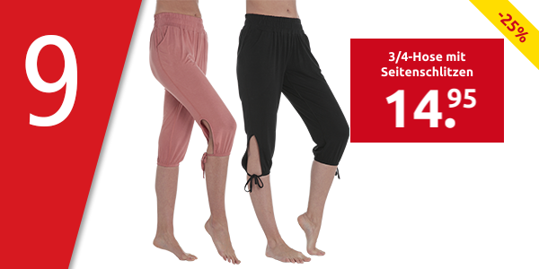 3/4-Hose mit Seitenschlitzen, schwarz