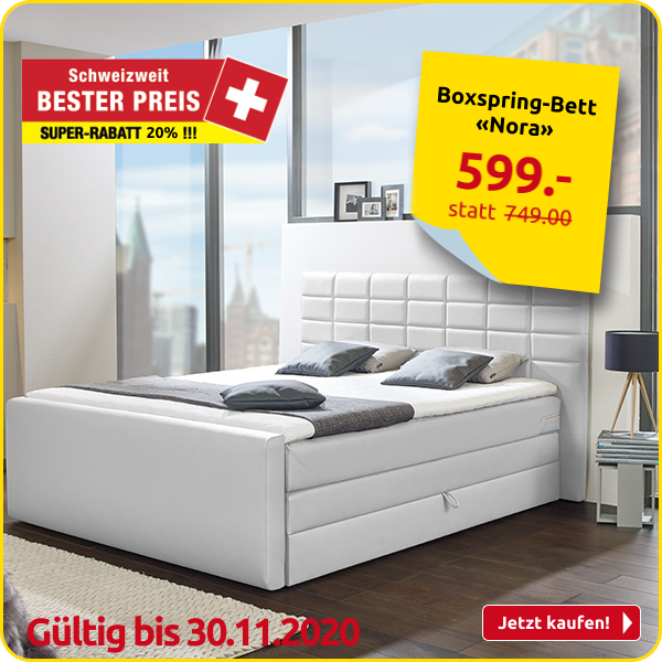 Boxspring-Bett «Nora», weiss, 120 x 200 cm, 1 Box, 1 Matratze