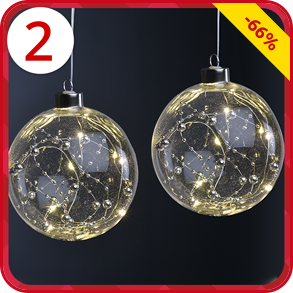 LED-Kugeln mit Silberdraht, 2 Stück, Ø 12 cm
