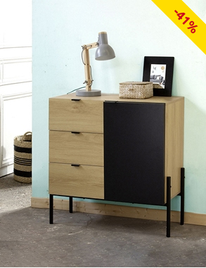 Kommode mit 3 Schubladen, B 79 cm, Holz/schwarz