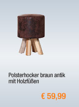 Polsterhocker braun antik mit Holzf&uuml;&szlig;en