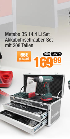 Metabo BS 14.4 Li Set Akkubohrschrauber-Set mit 208 Teilen 
