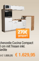 K&uuml;chenzeile Cucina Compact 200 cm mit Tresen inkl. E-Ger&auml;te
