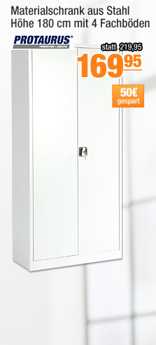 Materialschrank aus Stahl, H&ouml;he 180 cm mit 4 Fachb&ouml;den 