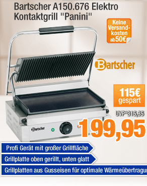 Bartscher A150.676 Elektro Kontaktgrill "Panini" gro&szlig;e Grillfl&auml;che, Grillplatte oben gerillt, unten glatt 