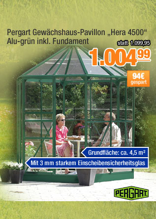 Pergart Gew&auml;chshaus-Pavillon &bdquo;Hera 4500&ldquo; Alu-gr&uuml;n inkl. Fundament 