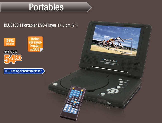 BLUETECH Portabler DVD-Player 17,8 cm (7 Zoll) 
