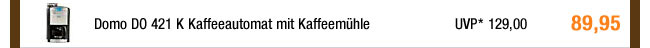 Domo DO 421 K Kaffeeautomat mit Kaffeem&uuml;hle  