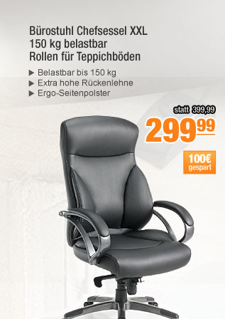B&uuml;rostuhl Chefsessel XXL 150 kg belastbar, Rollen f&uuml;r Teppichb&ouml;den 