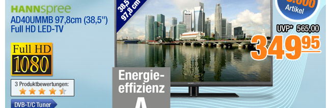 Hannspree AD40UMMB
                                            97,8cm (38,5") Full HD
                                            LED-TV 