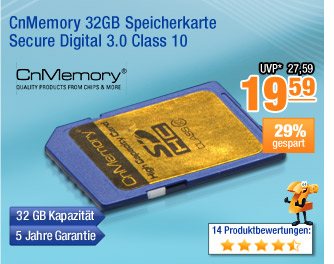 CnMemory 32GB
                                          Speicherkarte Secure Digital
                                          3.0 Class 10 