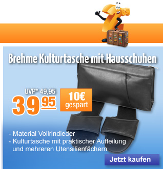 Brehme Kulturtasche mit Hausschuhen - Kulturtasche mit praktischer Aufteilung und mehreren Untensilienfächern ab 39,95 Euro