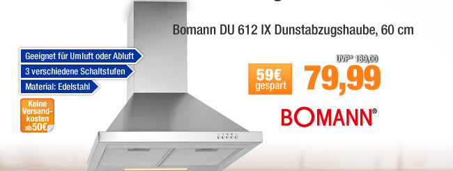 Bomann DU 612 IX Dunstabzugshaube, 60 cm 