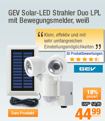 GEV Solar-LED Strahler
                                          Duo LPL mit Bewegungsmelder,
                                          schwarz 