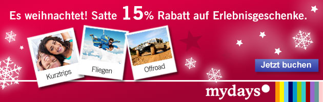 mydays - Verschenken Sie doch mal ein außergewöhnliches Erlebniss und sparen Sie satte 15%!
