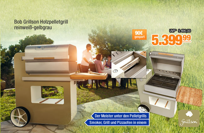 Bob Grillson Holzpelletgrill, reinwei&szlig;-gelbgrau 