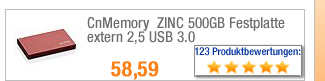 CnMemory ZINC 500GB
                                            Festplatte extern 2,5 USB
                                            3.0